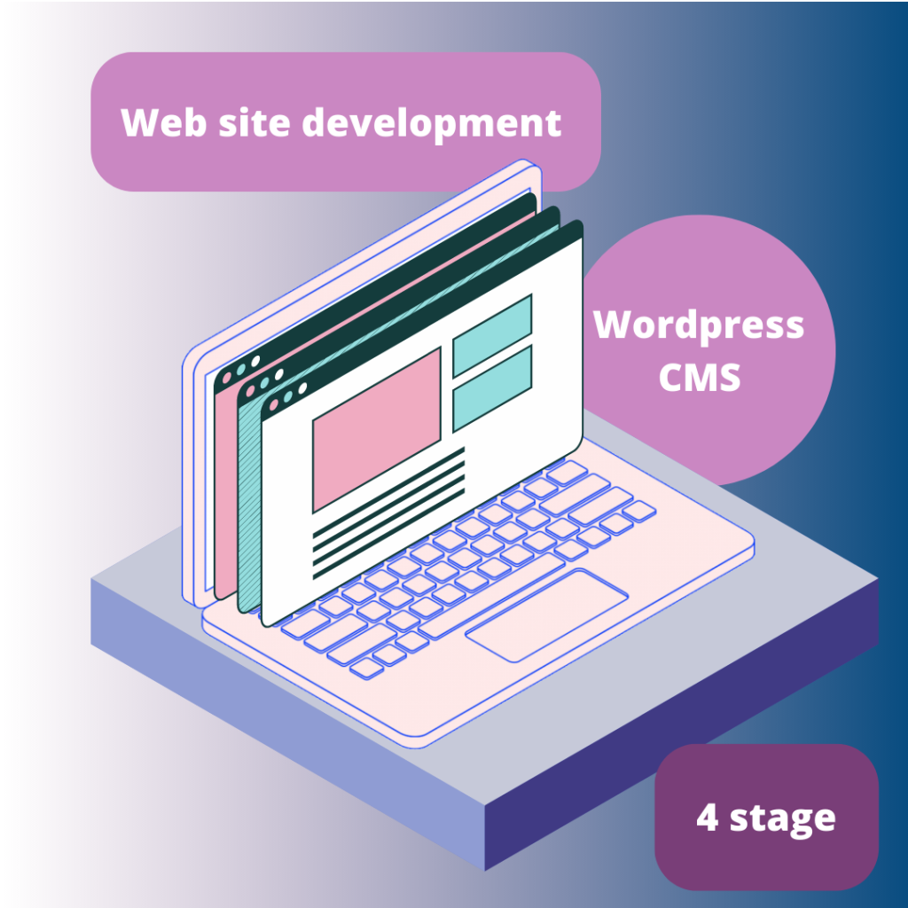 An icon of a laptop with a website on it representing the 4 stage of website development using Wordpress CMS.